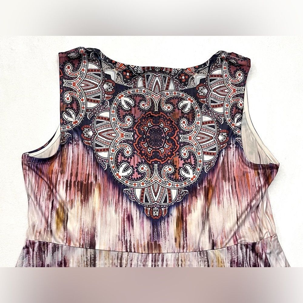 ONE WORLD Live & Let Live Sleeveless Boho Ombre Print Paisley Neckline Dress - Picture 13 of 16